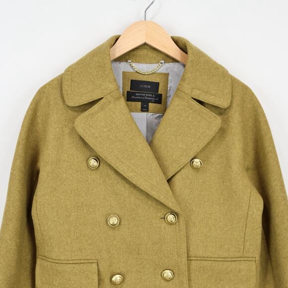 J.Crew Melton Wool Double-Breasted Cropped Classic Peacoat Mustard Olive Size 4 - Picture 3 of 9